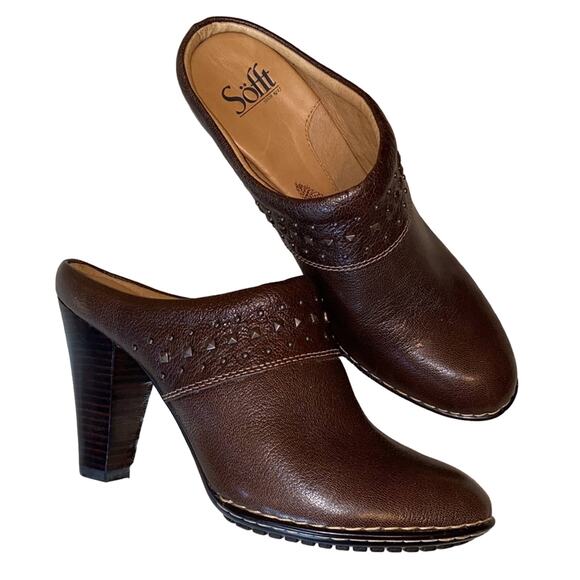 Sofft Leather Brown Slip On Mules NWOT 9.5M - Picture 1 of 9